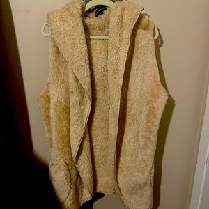 Tan fur vest with hood